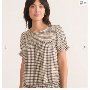 Marine Layer Smocked Blouse - Black and Cream Checkered